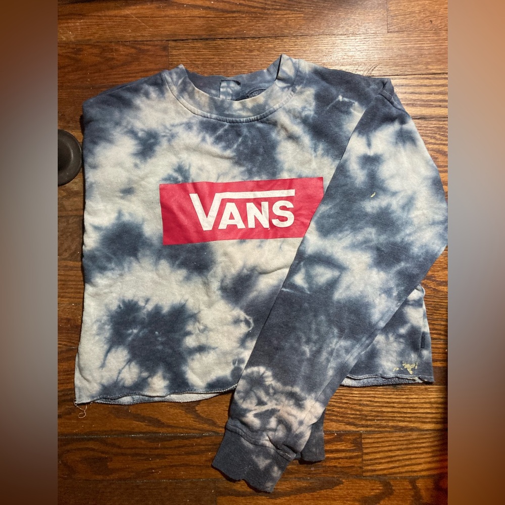 Vans Tie-Dye Cropped Crewneck with Red Logo